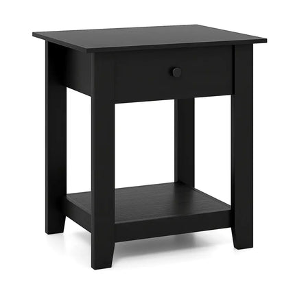 Nightstand with Drawer 3-Tier Modern Bedside Table with Open Shelf and Storage-Black - Black - Nightstands