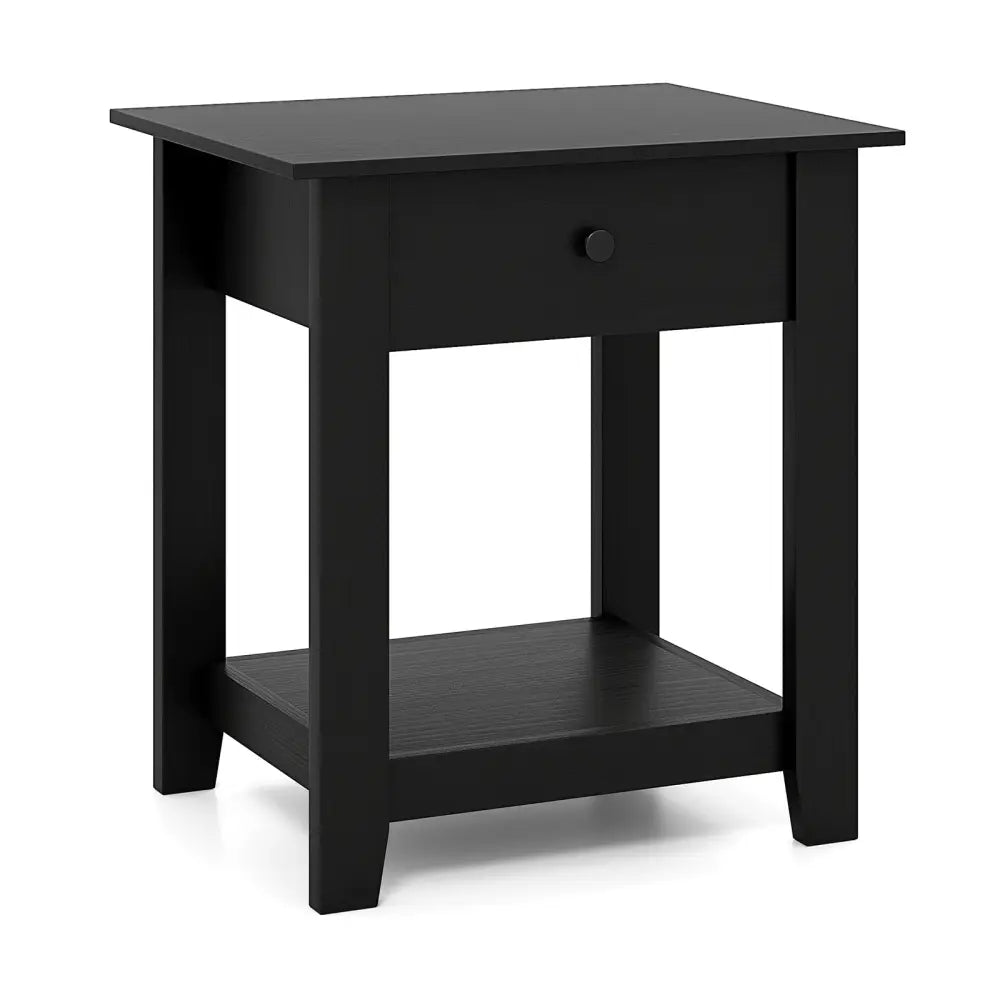 Nightstand with Drawer 3-Tier Modern Bedside Table with Open Shelf and Storage-Black - Black - Nightstands