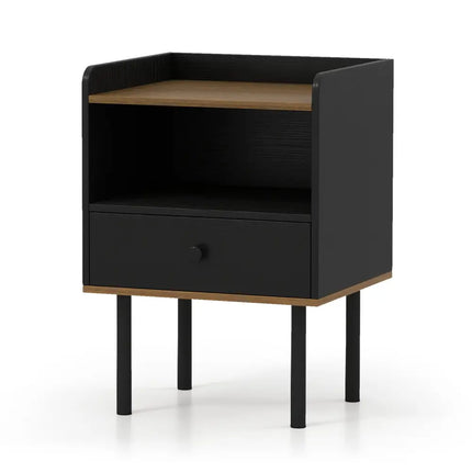 Nightstand with Drawer 3-Tier Sofa Side Table with Open Storage Shelf-Black - Black - Nightstands