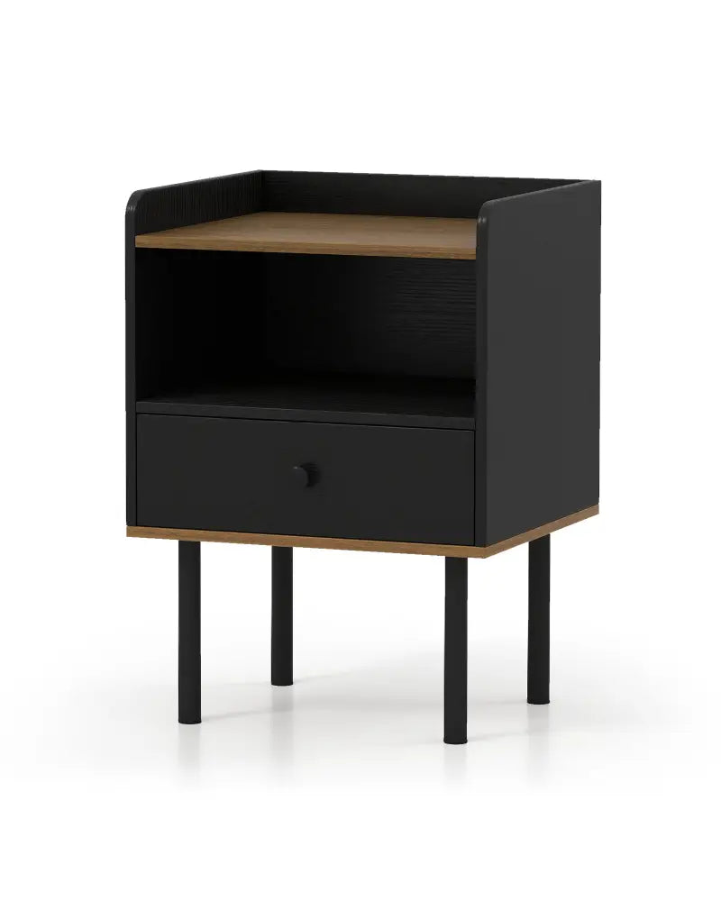 Nightstand with Drawer 3-Tier Sofa Side Table with Open Storage Shelf-Black - Black - Nightstands