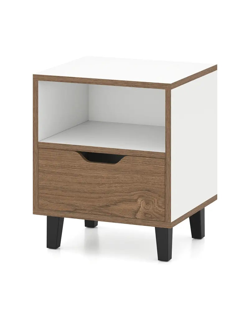 Nightstand with Drawer and Open Storage Shelf for Bedroom-White - White - Nightstands