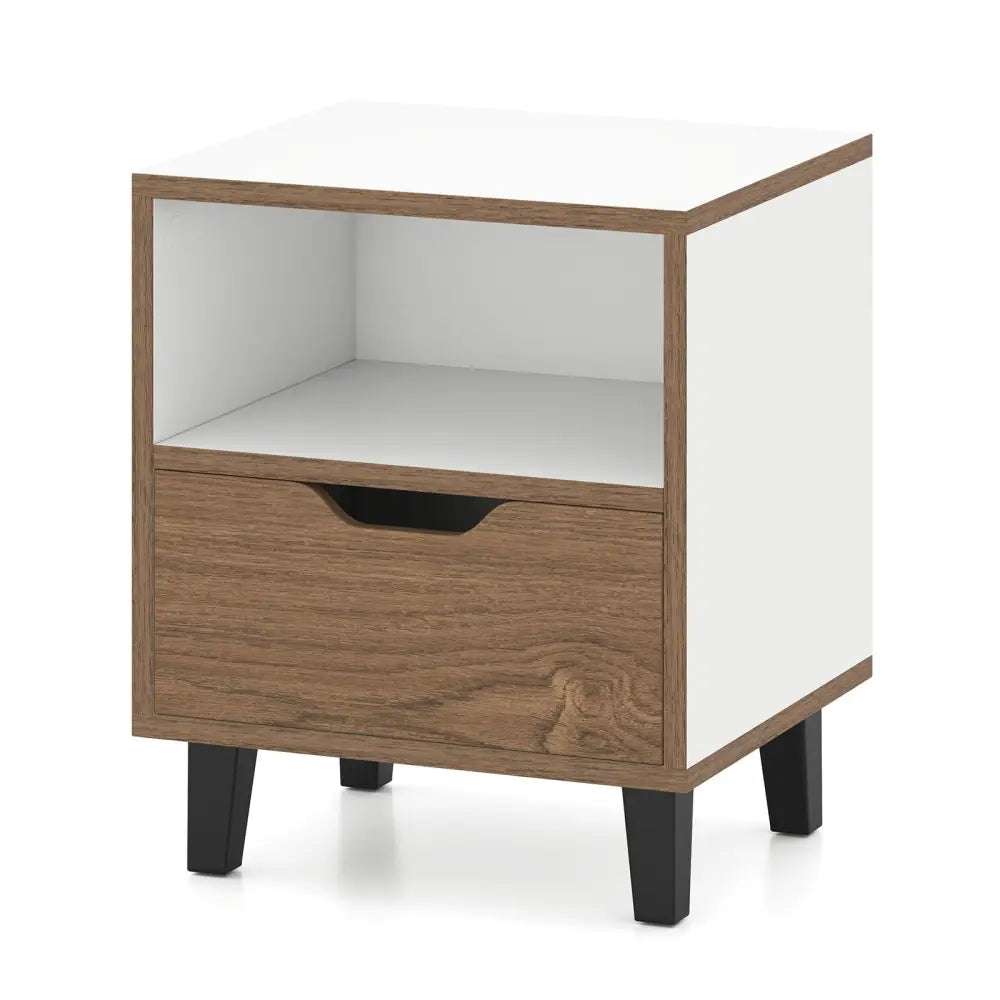Nightstand with Drawer and Open Storage Shelf for Bedroom-White - White - Nightstands