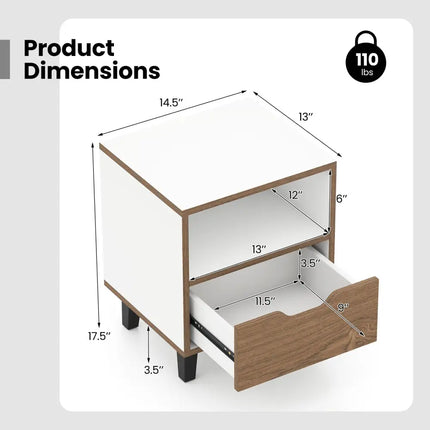 Nightstand with Drawer and Open Storage Shelf for Bedroom-White - White - Nightstands