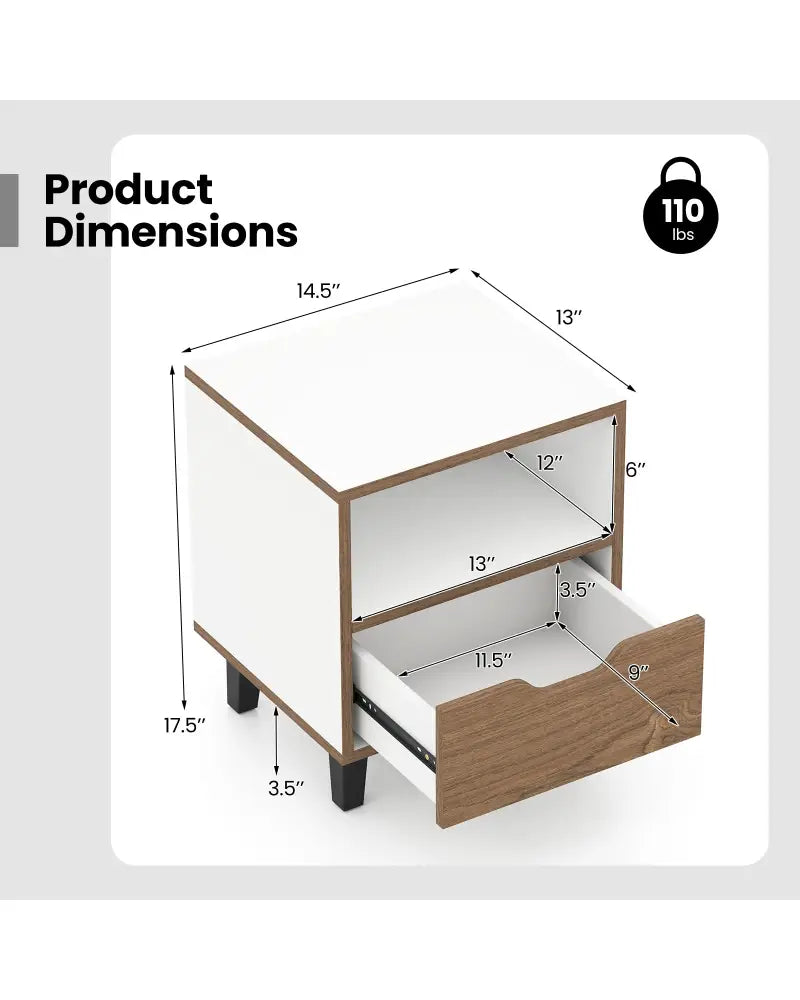 Nightstand with Drawer and Open Storage Shelf for Bedroom-White - White - Nightstands