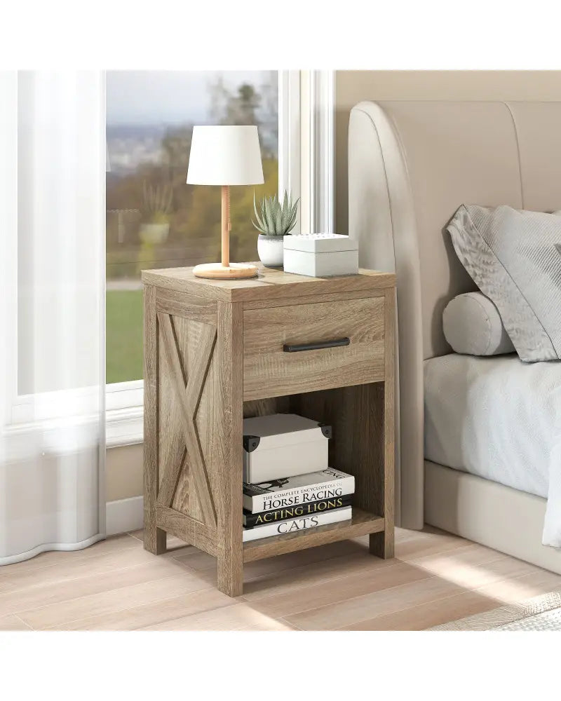 Nightstand with Drawer and Shelf-Natural - Natural - Nightstands