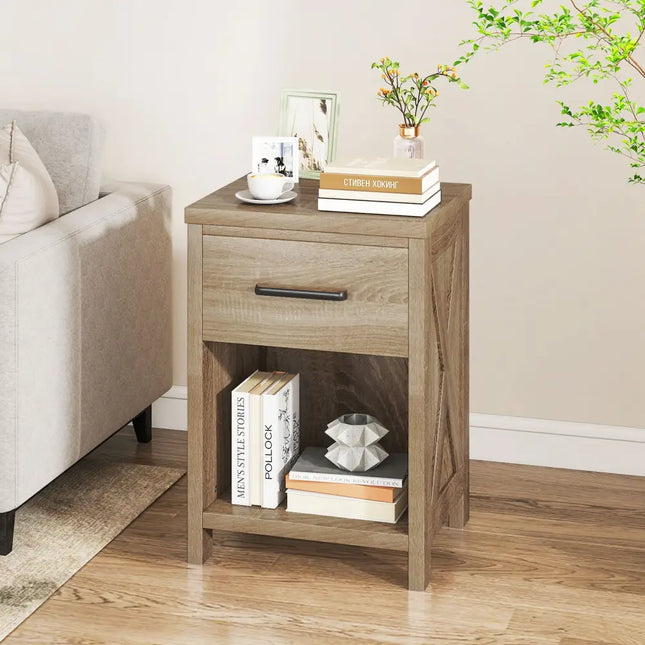 Nightstand with Drawer and Shelf-Natural - Natural - Nightstands