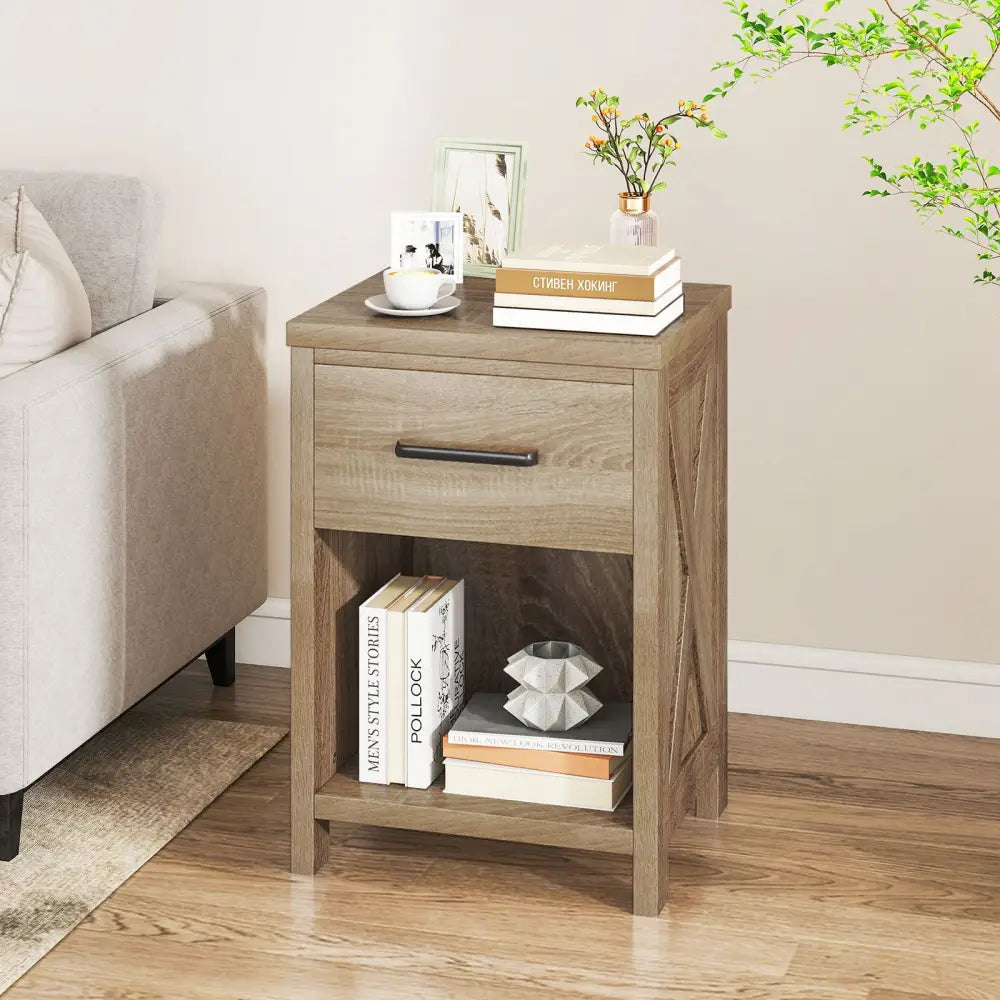 Nightstand with Drawer and Shelf-Natural - Natural - Nightstands