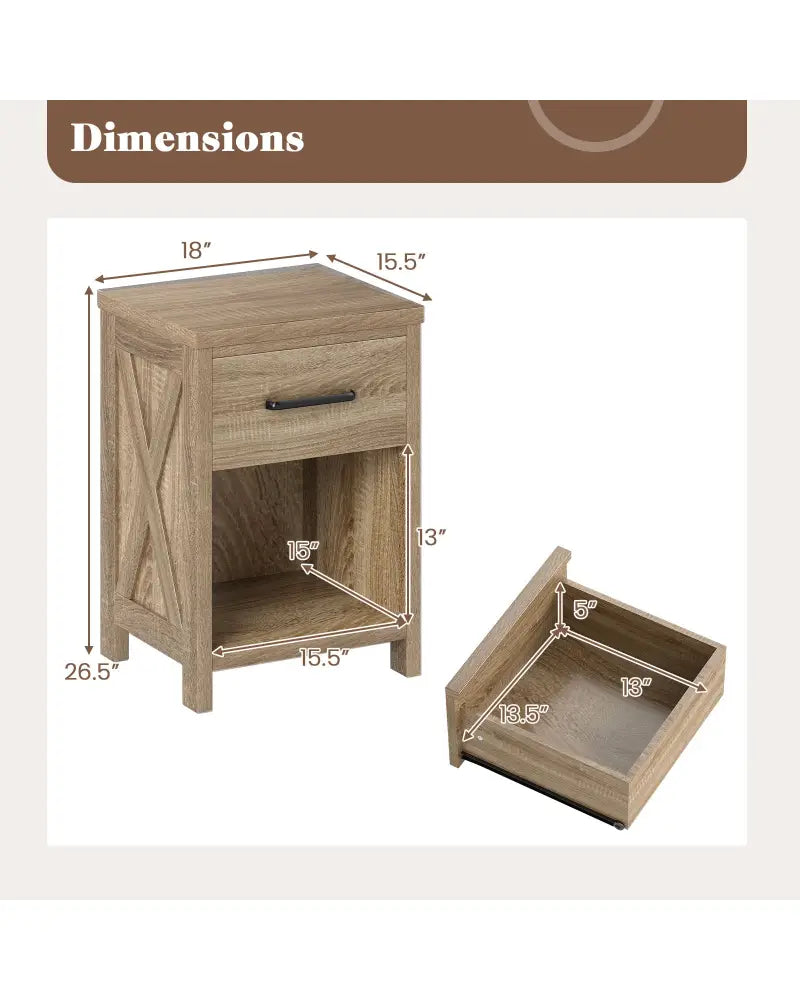 Nightstand with Drawer and Shelf-Natural - Natural - Nightstands