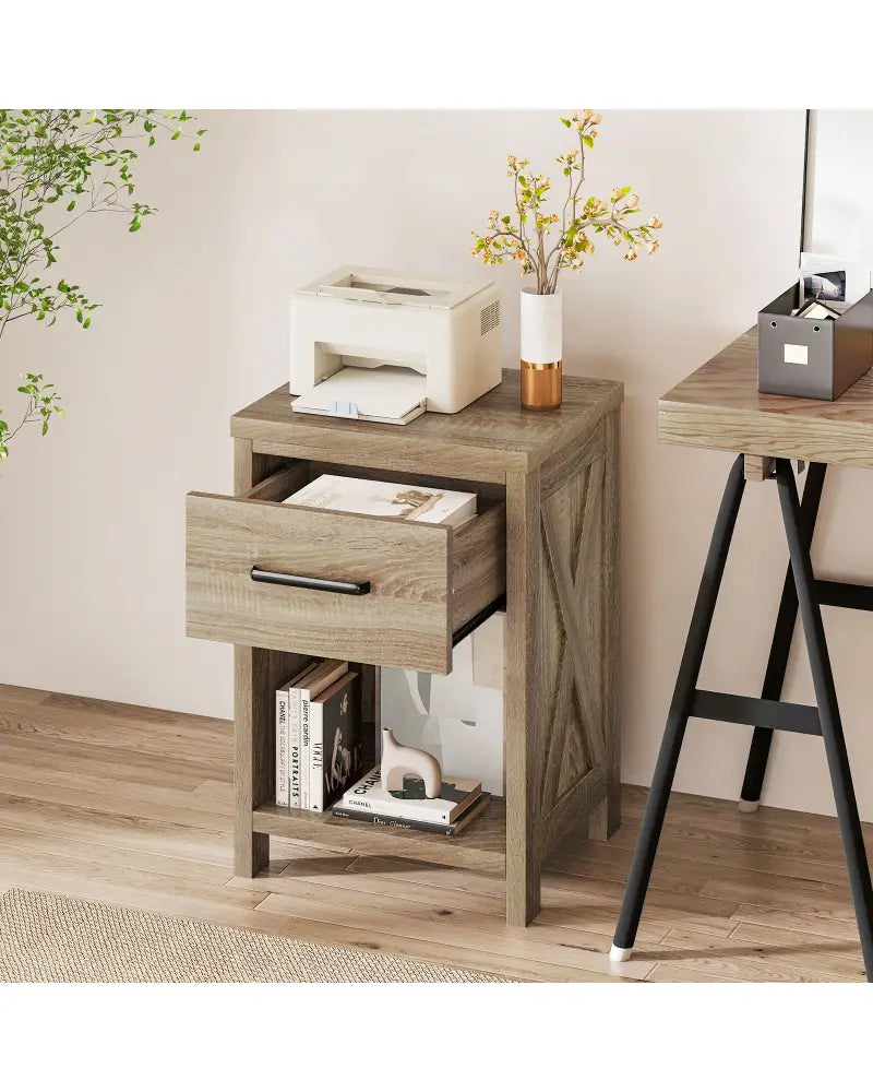Nightstand with Drawer and Shelf-Natural - Natural - Nightstands