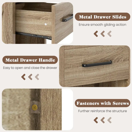 Nightstand with Drawer and Shelf-Natural - Natural - Nightstands