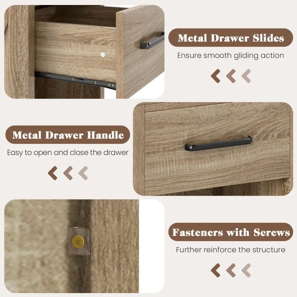 Nightstand with Drawer and Shelf-Natural - Natural - Nightstands
