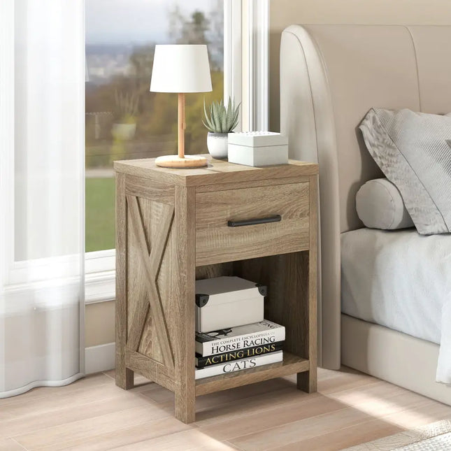 Nightstand with Drawer and Shelf-Natural - Natural - Nightstands