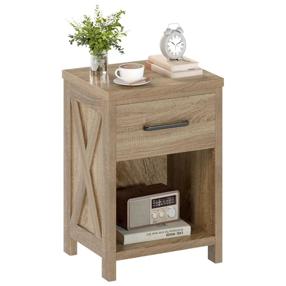 Nightstand with Drawer and Shelf-Natural - Natural - Nightstands