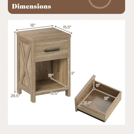 Nightstand with Drawer and Shelf-Natural - Natural - Nightstands