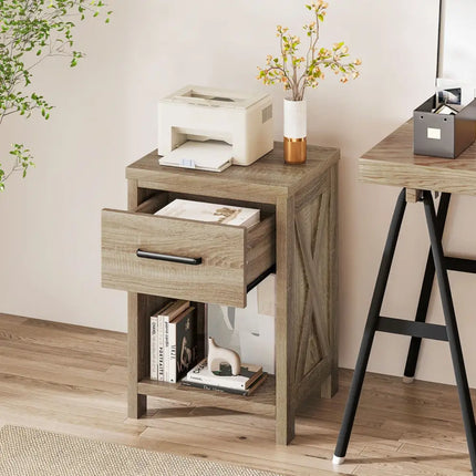 Nightstand with Drawer and Shelf-Natural - Natural - Nightstands