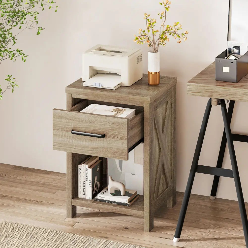 Nightstand with Drawer and Shelf-Natural - Natural - Nightstands