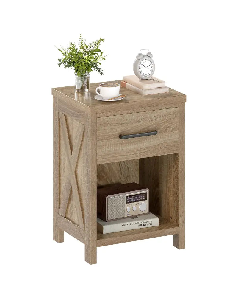 Nightstand with Drawer and Shelf-Natural - Natural - Nightstands