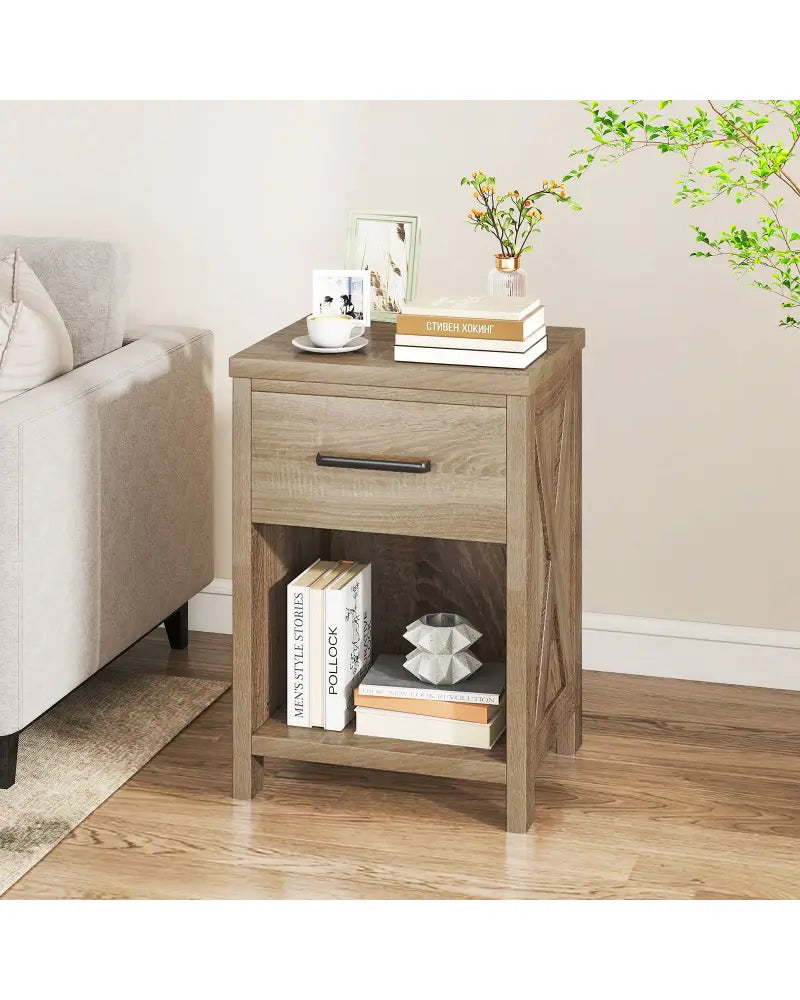 Nightstand with Drawer and Shelf-Natural - Natural - Nightstands