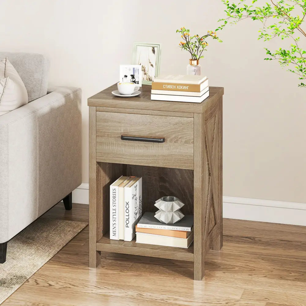 Nightstand with Drawer and Shelf-Natural - Natural - Nightstands