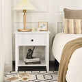 Nightstand with Drawer and Storage Shelf for Bedroom Living Room-White - White - Nightstands