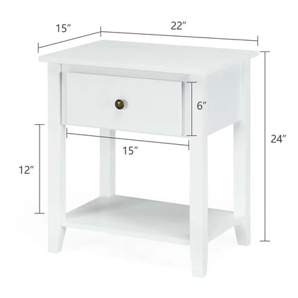 Nightstand with Drawer and Storage Shelf for Bedroom Living Room-White - White - Nightstands