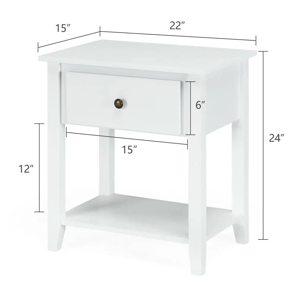 Nightstand with Drawer and Storage Shelf for Bedroom Living Room-White - White - Nightstands