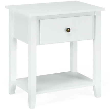 Nightstand with Drawer and Storage Shelf for Bedroom Living Room-White - White - Nightstands