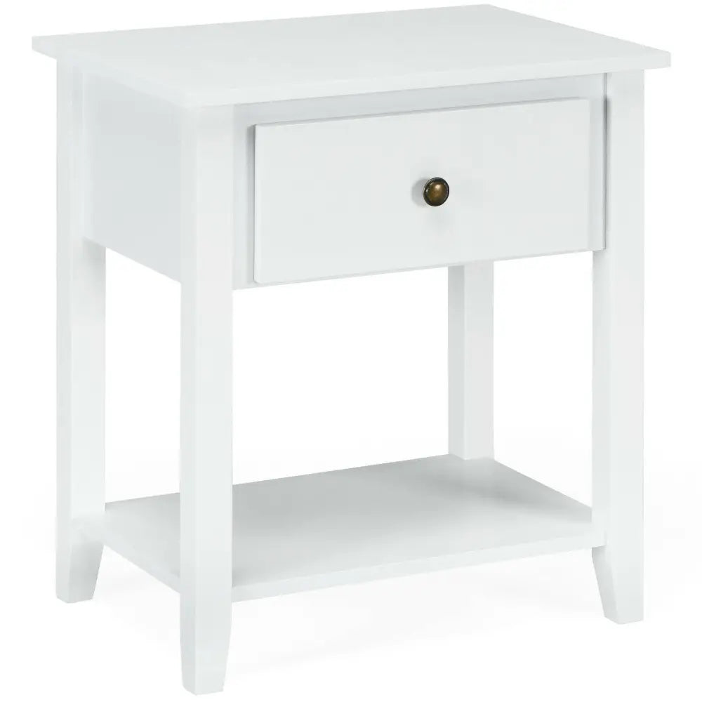 Nightstand with Drawer and Storage Shelf for Bedroom Living Room-White - White - Nightstands