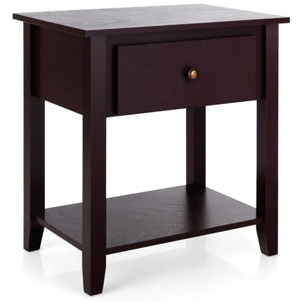 Nightstand with Drawer and Storage Shelf for Bedroom Living Room-Dark Brown - Dark Brown - Nightstands