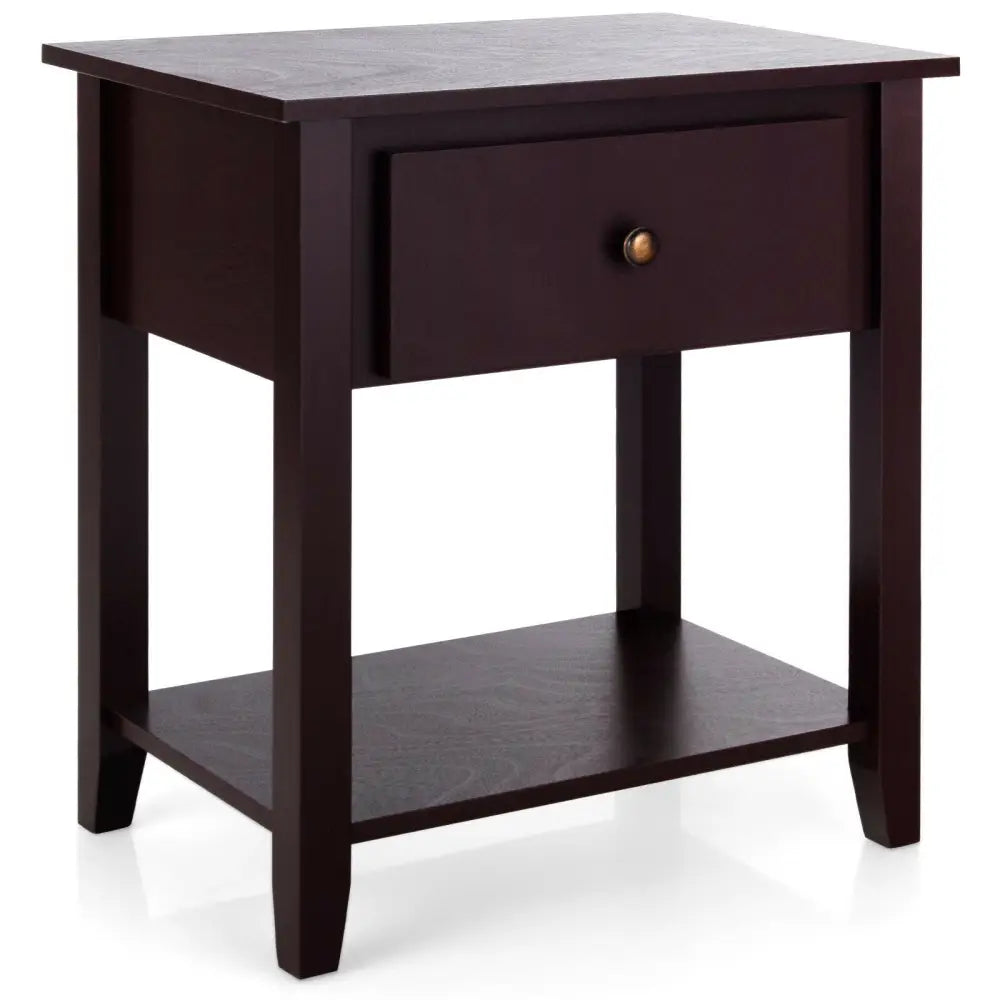 Nightstand with Drawer and Storage Shelf for Bedroom Living Room-Dark Brown - Dark Brown - Nightstands