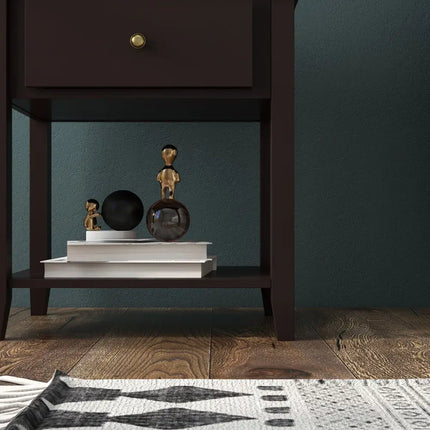 Nightstand with Drawer and Storage Shelf for Bedroom Living Room-Dark Brown - Dark Brown - Nightstands