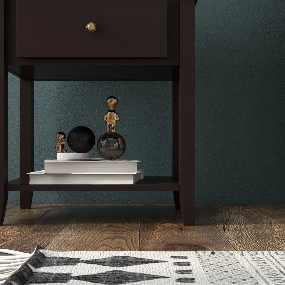 Nightstand with Drawer and Storage Shelf for Bedroom Living Room-Dark Brown - Dark Brown - Nightstands