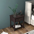 Nightstand with Drawer and Storage Shelf for Bedroom Living Room-Dark Brown - Dark Brown - Nightstands
