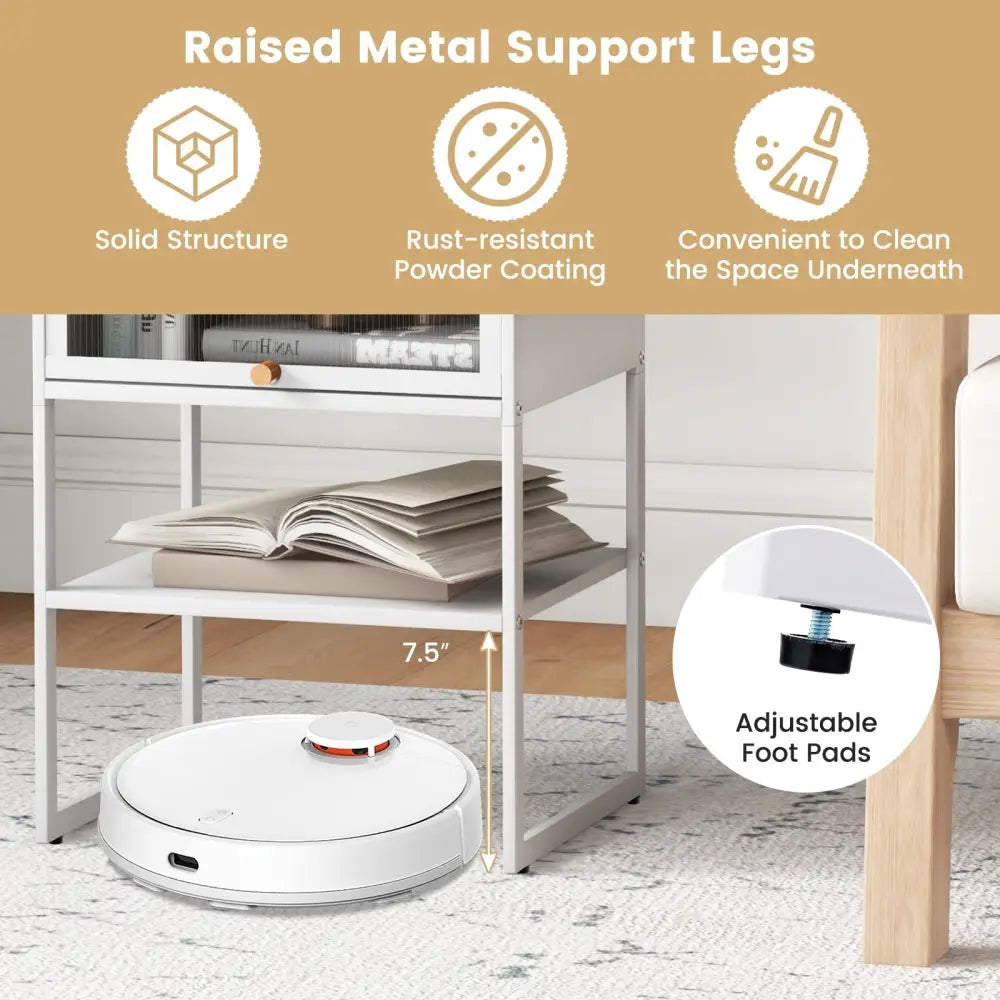 Nightstand with Flip up Door Storage Shelf-White - White - Nightstands