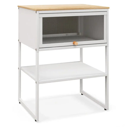 Nightstand with Flip up Door Storage Shelf-White - White - Nightstands