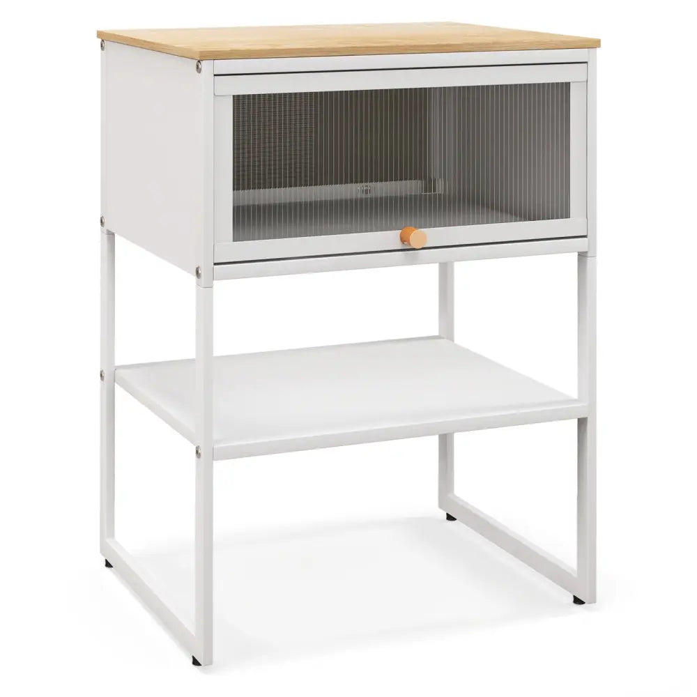 Nightstand with Flip up Door Storage Shelf-White - White - Nightstands