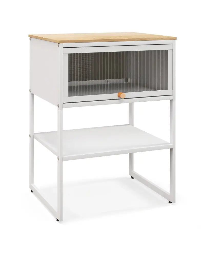 Nightstand with Flip up Door Storage Shelf-White - White - Nightstands