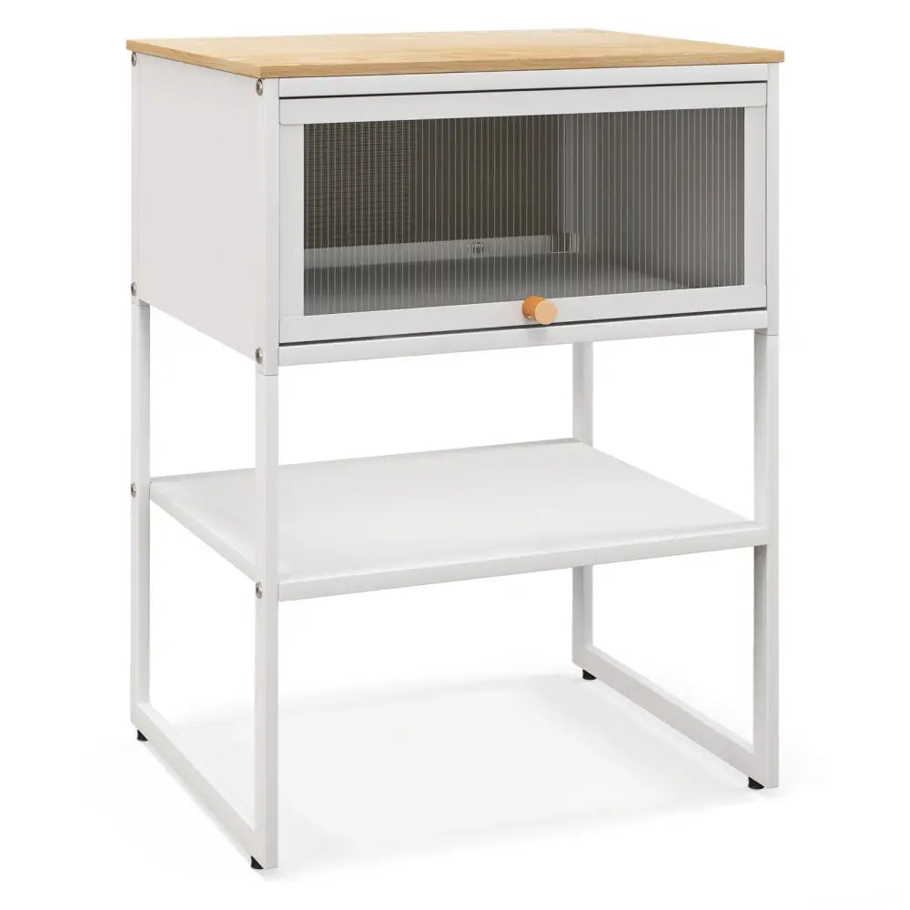 Nightstand with Flip up Door Storage Shelf-White - White - Nightstands