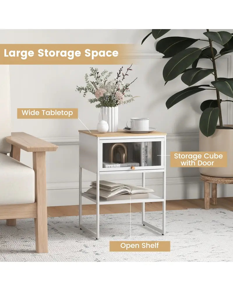 Nightstand with Flip up Door Storage Shelf-White - White - Nightstands