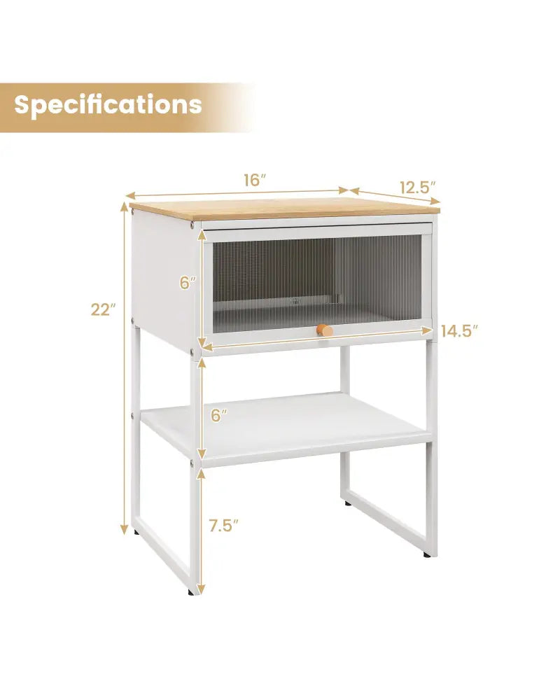 Nightstand with Flip up Door Storage Shelf-White - White - Nightstands