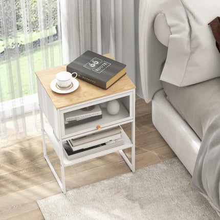 Nightstand with Flip up Door Storage Shelf-White - White - Nightstands