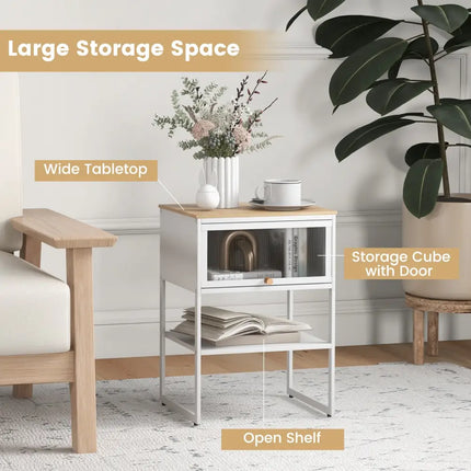 Nightstand with Flip up Door Storage Shelf-White - White - Nightstands