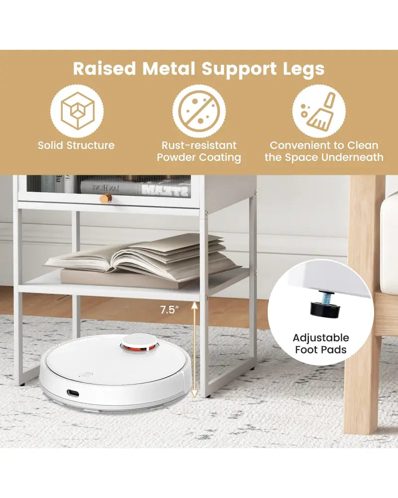 Nightstand with Flip up Door Storage Shelf-White - White - Nightstands