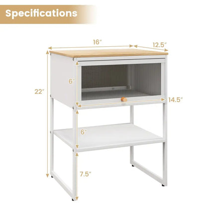 Nightstand with Flip up Door Storage Shelf-White - White - Nightstands