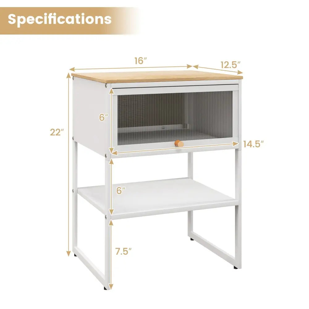 Nightstand with Flip up Door Storage Shelf-White - White - Nightstands