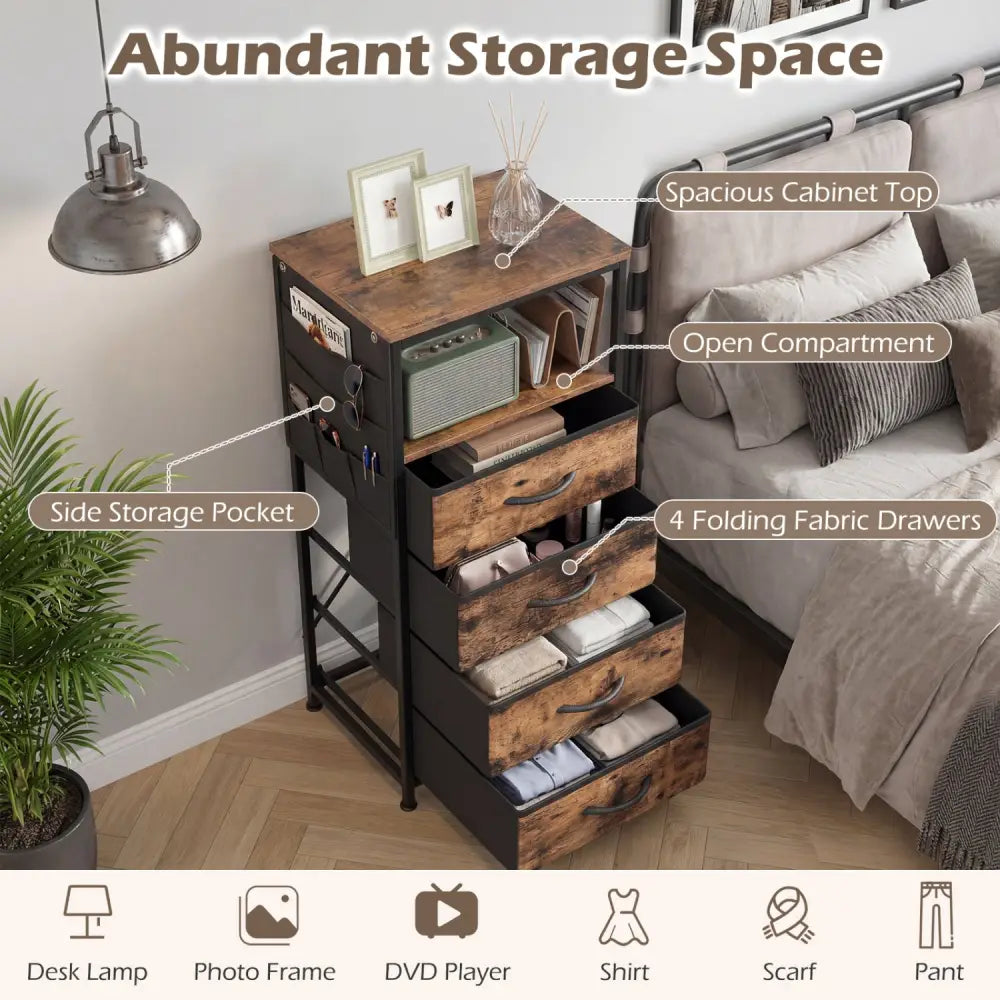 Nightstand with Integrated Charging Station 34’’ Modern Bedside Table-Rustic Brown - Rustic Brown - Nightstands