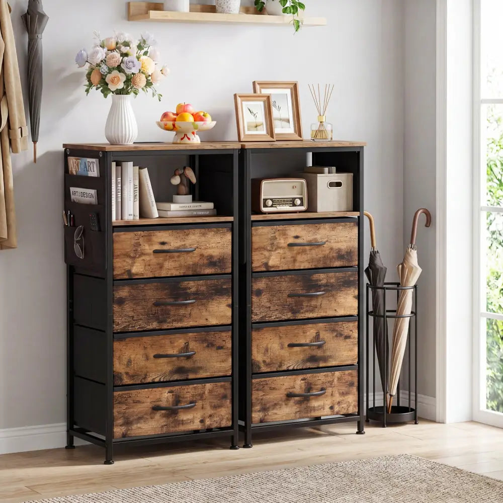 Nightstand with Integrated Charging Station 34’’ Modern Bedside Table-Rustic Brown - Rustic Brown - Nightstands