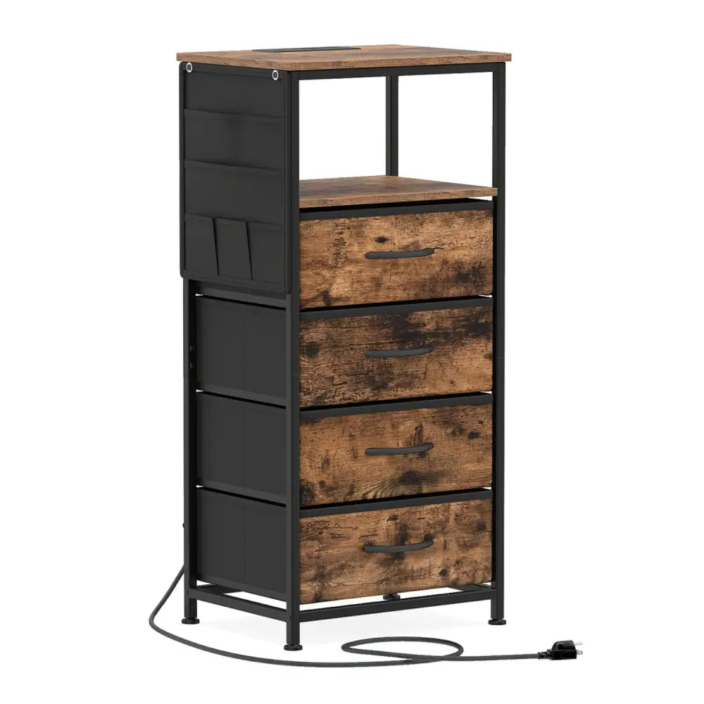 Nightstand with Integrated Charging Station 34’’ Modern Bedside Table-Rustic Brown - Rustic Brown - Nightstands