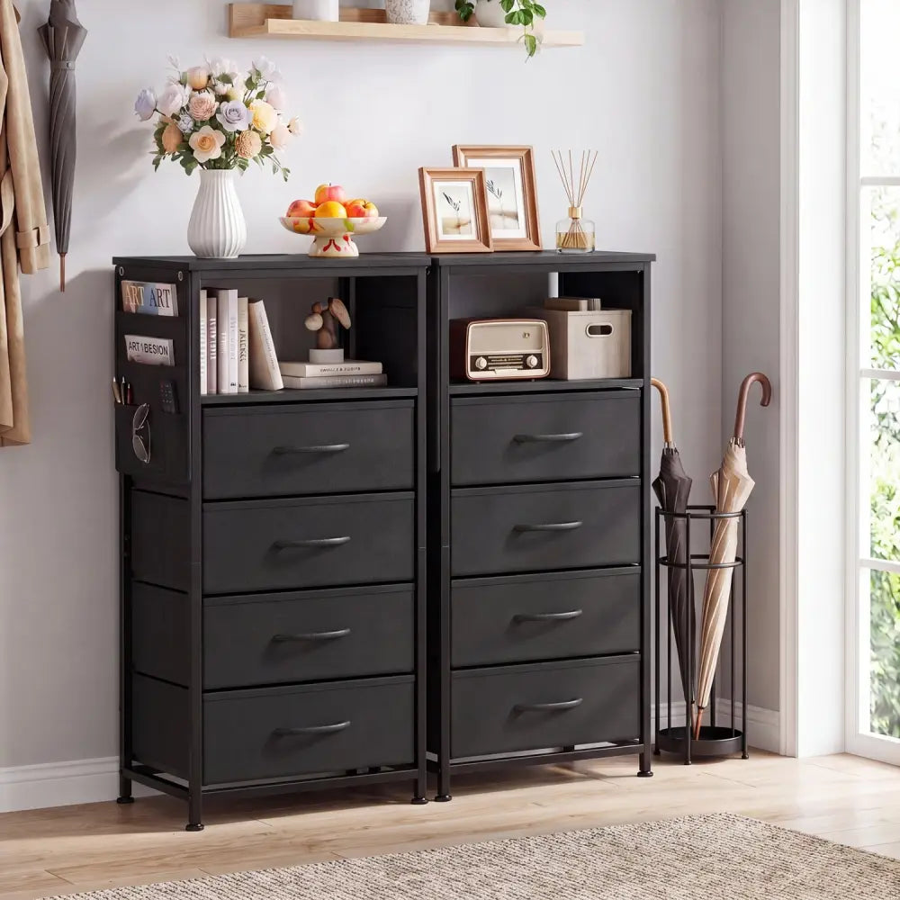 Nightstand with Integrated Charging Station 34’’ Modern Bedside Table-Black - Black - Nightstands