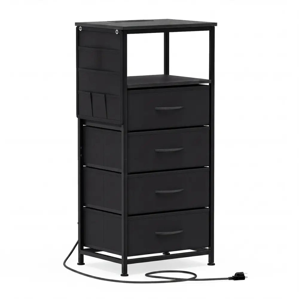 Nightstand with Integrated Charging Station 34’’ Modern Bedside Table-Black - Black - Nightstands